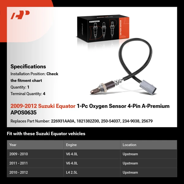 2009-2012 Suzuki Equator 1-Pc Oxygen Sensor 4-Pin A-Premium APOS0635