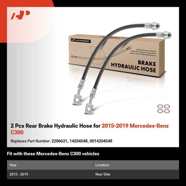 2 Pcs Rear Brake Hydraulic Hose for 2015-2019 Mercedes-Benz C300
