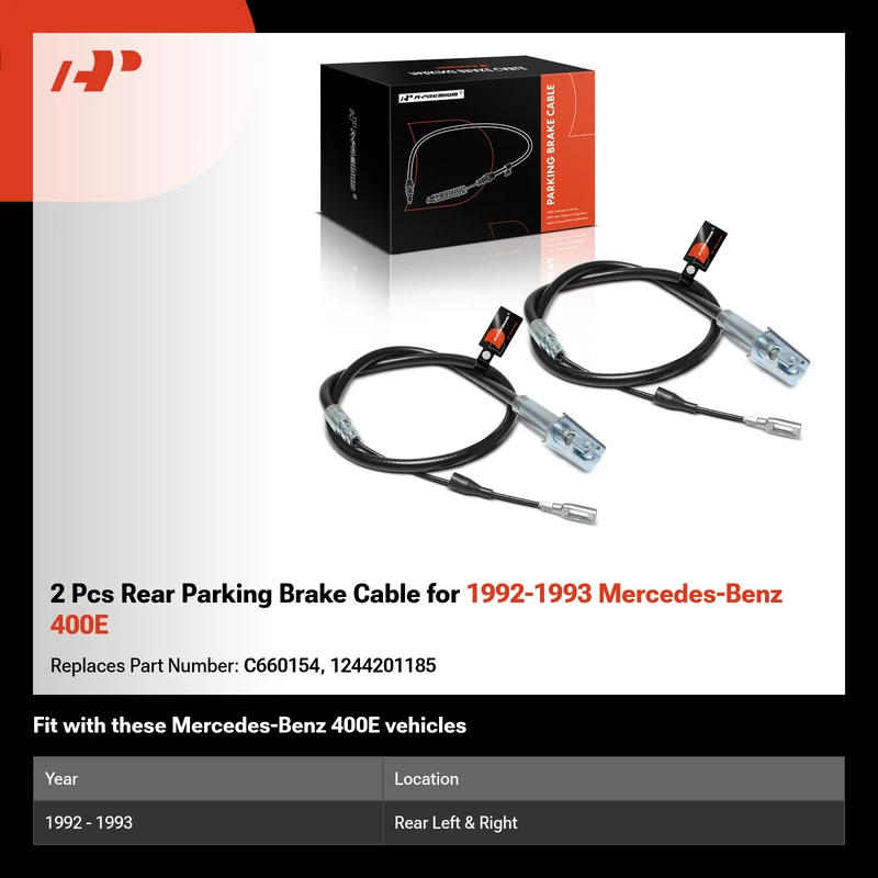 2 Pcs Rear Parking Brake Cable for 1992-1993 Mercedes-Benz 400E