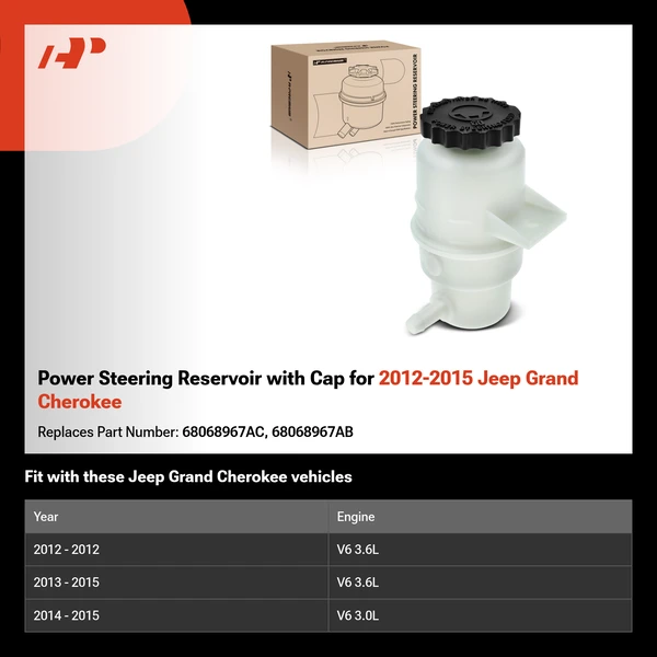 Power Steering Reservoir with Cap for 2012-2015 Jeep Grand Cherokee