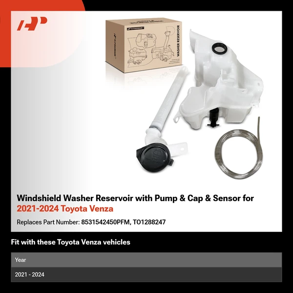 Windshield Washer Reservoir with Pump & Cap & Sensor for 2021-2024 Toyota Venza