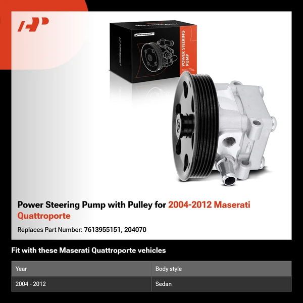 Power Steering Pump with Pulley for 2004-2012 Maserati Quattroporte