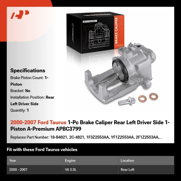 2000-2007 Ford Taurus 1-Pc Brake Caliper Rear Left Driver Side 1-Piston A-Premium APBC3799