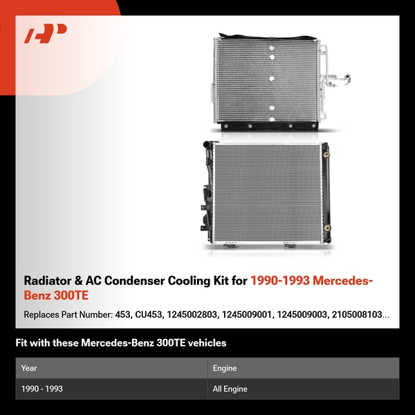 Radiator & AC Condenser Cooling Kit for 1990-1993 Mercedes-Benz 300TE