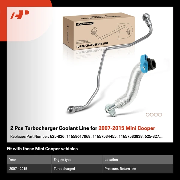 2 Pcs Turbocharger Coolant Line for 2007-2015 Mini Cooper