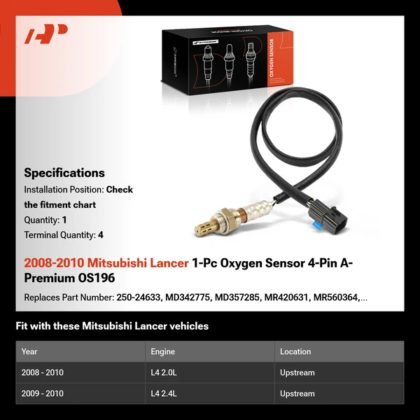 2008-2010 Mitsubishi Lancer 1-Pc Oxygen Sensor 4-Pin A-Premium OS196