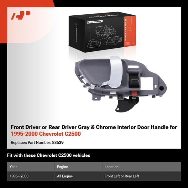 Front Driver or Rear Driver Gray & Chrome Interior Door Handle for 1995-2000 Chevrolet C2500
