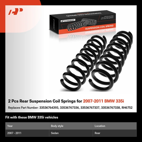 2 Pcs Rear Suspension Coil Springs for 2007-2011 BMW 335i