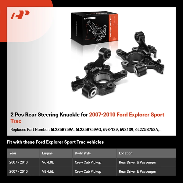 2 Pcs Rear Steering Knuckle for 2007-2010 Ford Explorer Sport Trac