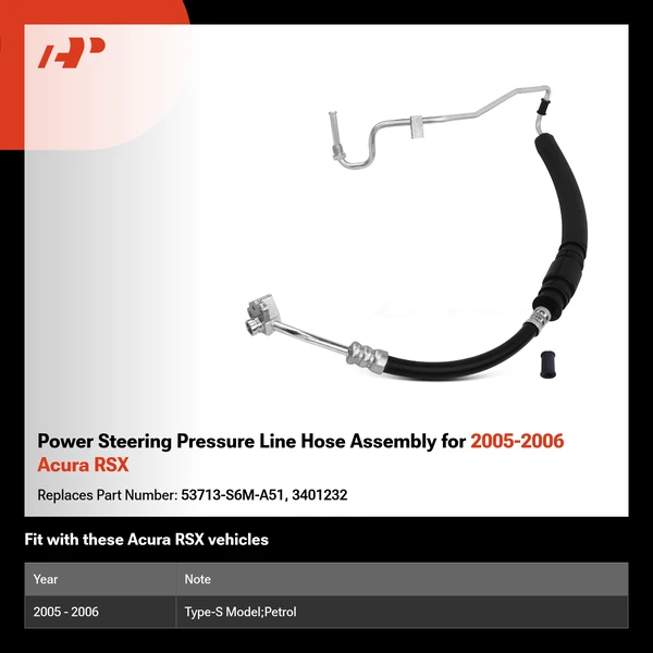 Power Steering Pressure Line Hose Assembly for 2005-2006 Acura RSX
