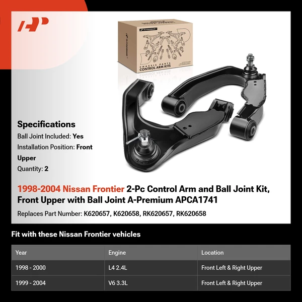 1998-2004 Nissan Frontier 2-Pc Control Arm and Ball Joint Kit, Front Upper with Ball Joint A-Premium APCA1741