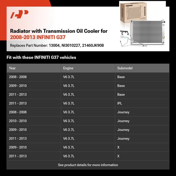 Radiator with Transmission Oil Cooler for 2008-2013 INFINITI G37
