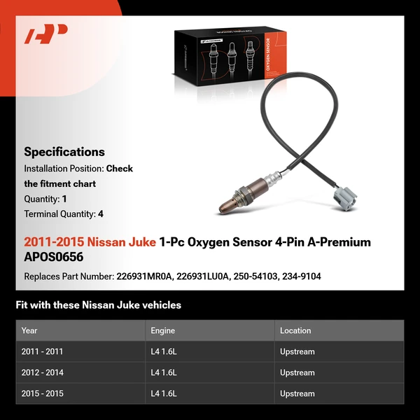 2011-2015 Nissan Juke 1-Pc Oxygen Sensor 4-Pin A-Premium APOS0656