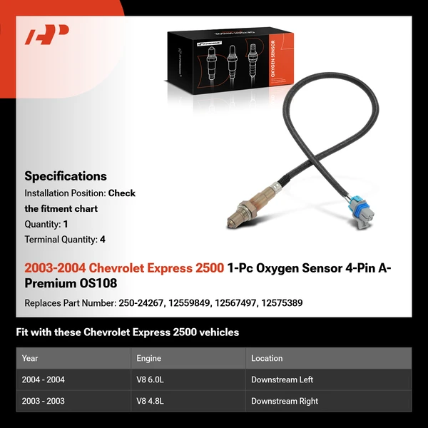 2003-2004 Chevrolet Express 2500 1-Pc Oxygen Sensor 4-Pin A-Premium OS108