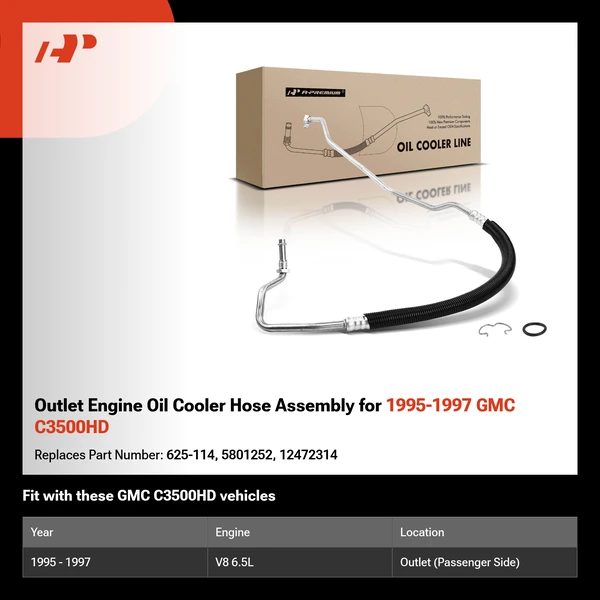 Outlet Engine Oil Cooler Hose Assembly for 1995-1997 GMC C3500HD