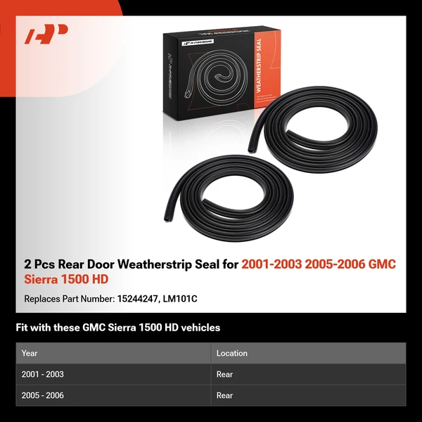 2 Pcs Rear Door Weatherstrip Seal for 2001-2003 2005-2006 GMC Sierra 1500 HD