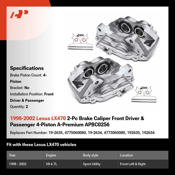 1998-2002 Lexus LX470 2-Pc Brake Caliper Front Driver & Passenger 4-Piston A-Premium APBC0256