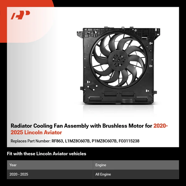 Radiator Cooling Fan Assembly with Brushless Motor for 2020-2025 Lincoln Aviator