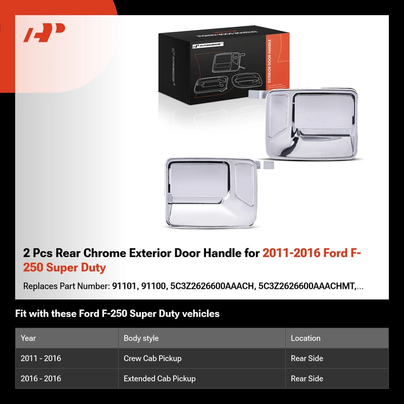 2 Pcs Rear Chrome Exterior Door Handle for 2011-2016 Ford F-250 Super Duty