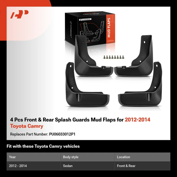 4 Pcs Front & Rear Splash Guards Mud Flaps for 2012-2014 Toyota Camry