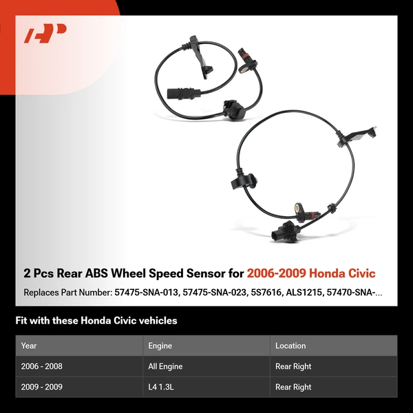 2 Pcs Rear ABS Wheel Speed Sensor for 2006-2009 Honda Civic