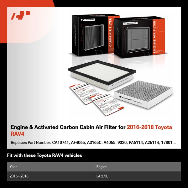 Engine & Activated Carbon Cabin Air Filter for 2016-2018 Toyota RAV4
