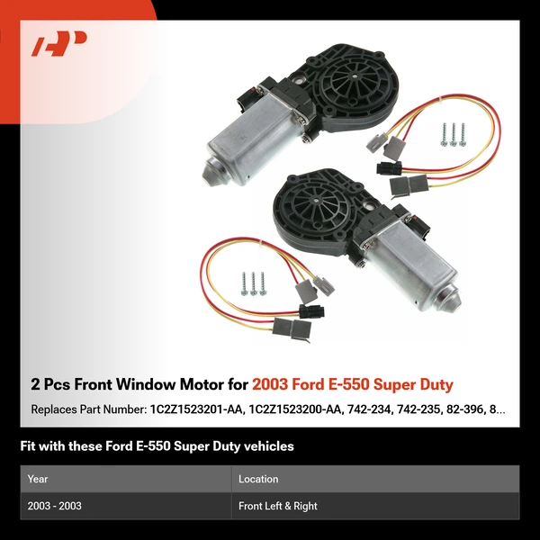 2 Pcs Front Window Motor for 2003 Ford E-550 Super Duty