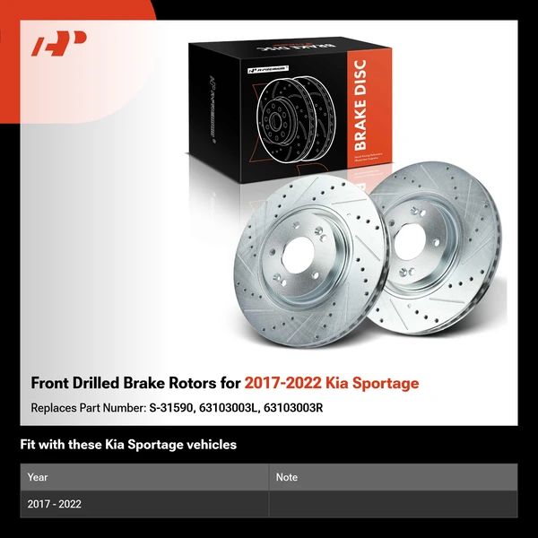 Front Drilled Brake Rotors for 2017-2022 Kia Sportage