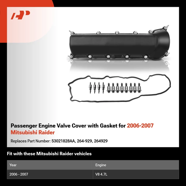Passenger Engine Valve Cover with Gasket for 2006-2007 Mitsubishi Raider