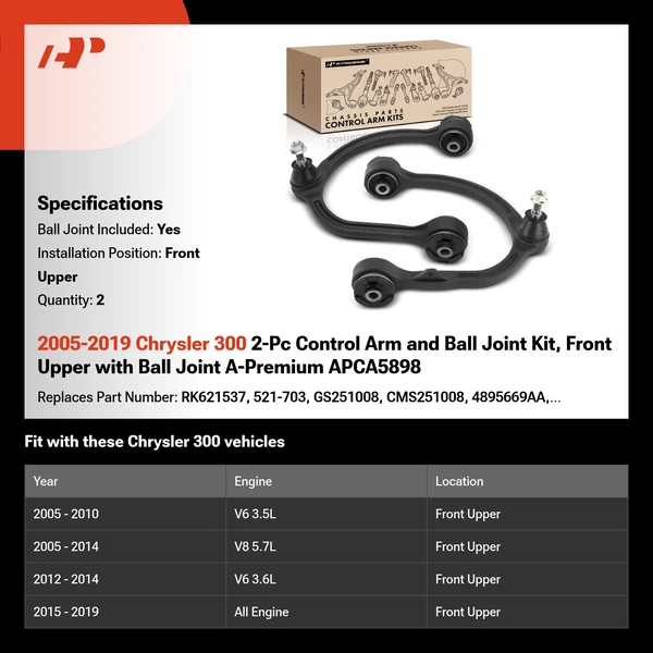 2005-2019 Chrysler 300 2-Pc Control Arm and Ball Joint Kit, Front Upper with Ball Joint A-Premium APCA5898