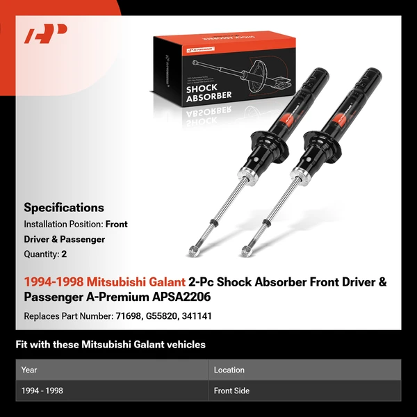 1994-1998 Mitsubishi Galant 2-Pc Shock Absorber Front Driver & Passenger A-Premium APSA2206