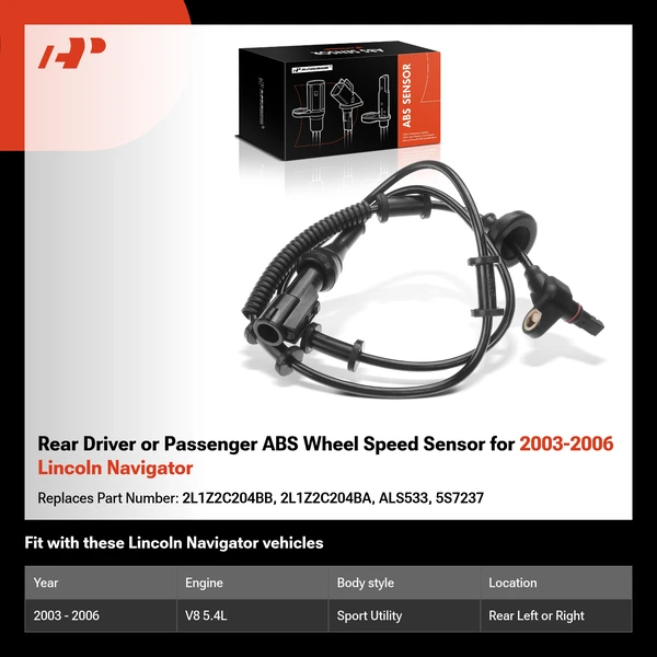 Rear Driver or Passenger ABS Wheel Speed Sensor for 2003-2006 Lincoln Navigator