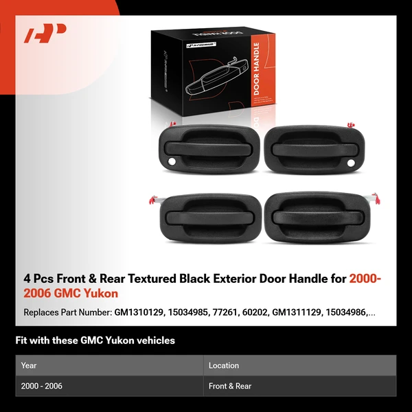 4 Pcs Front & Rear Textured Black Exterior Door Handle for 2000-2006 GMC Yukon