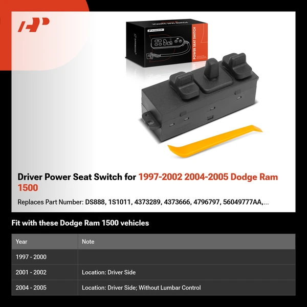 Driver Power Seat Switch for 1997-2002 2004-2005 Dodge Ram 1500