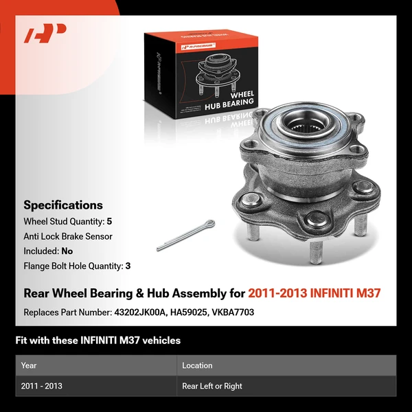 Rear Wheel Bearing & Hub Assembly for 2011-2013 INFINITI M37