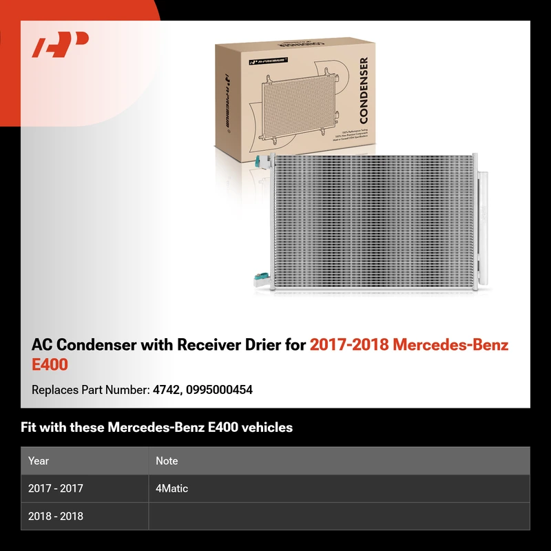 AC Condenser with Receiver Drier for 2017-2018 Mercedes-Benz E400