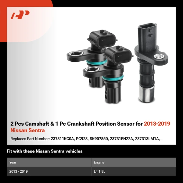 2 Pcs Camshaft & 1 Pc Crankshaft Position Sensor for 2013-2019 Nissan Sentra