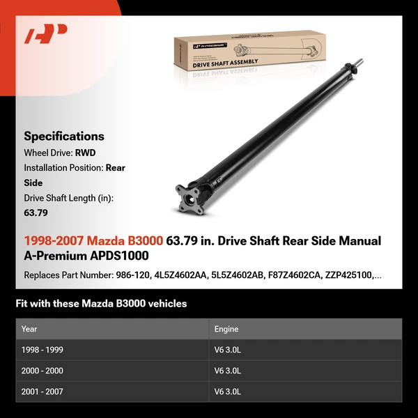 1998-2007 Mazda B3000 63.79 in. Drive Shaft Rear Side Manual A-Premium APDS1000
