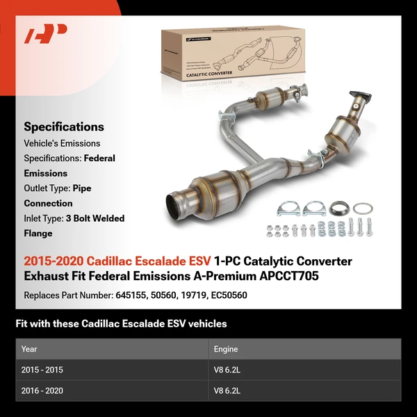 2015-2020 Cadillac Escalade ESV 1-PC Catalytic Converter Exhaust Fit Federal Emissions A-Premium APCCT705