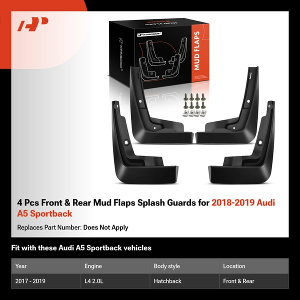 4 Pcs Front & Rear Mud Flaps Splash Guards for 2018-2019 Audi A5 Sportback