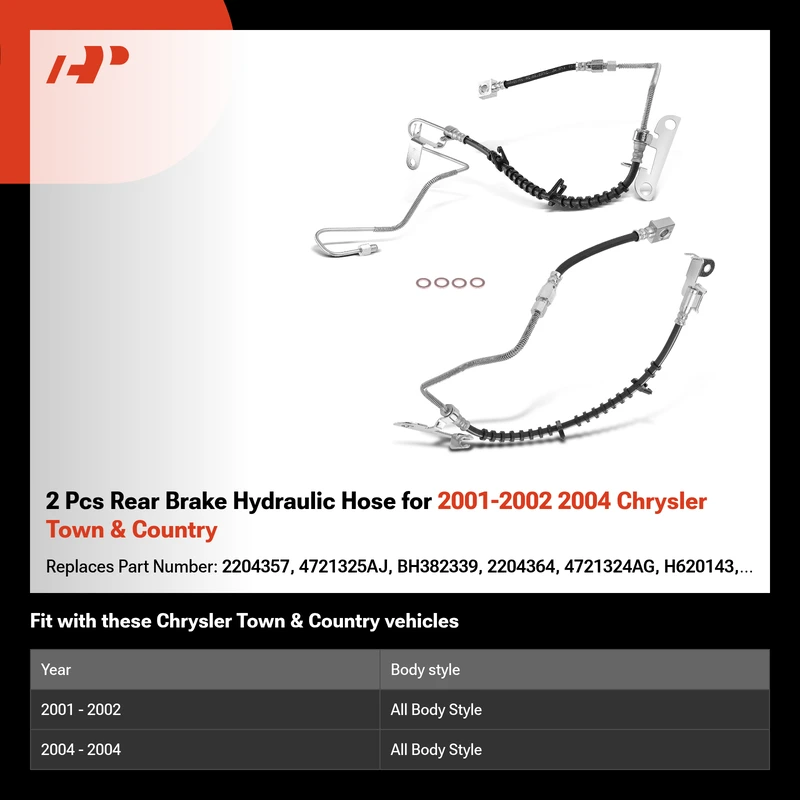 2 Pcs Rear Brake Hydraulic Hose for 2001-2002 2004 Chrysler Town & Country