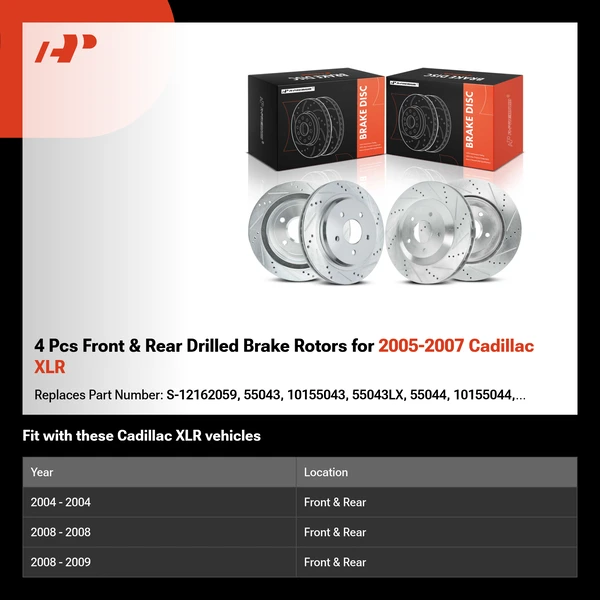 4 Pcs Front & Rear Drilled Brake Rotors for 2005-2007 Cadillac XLR