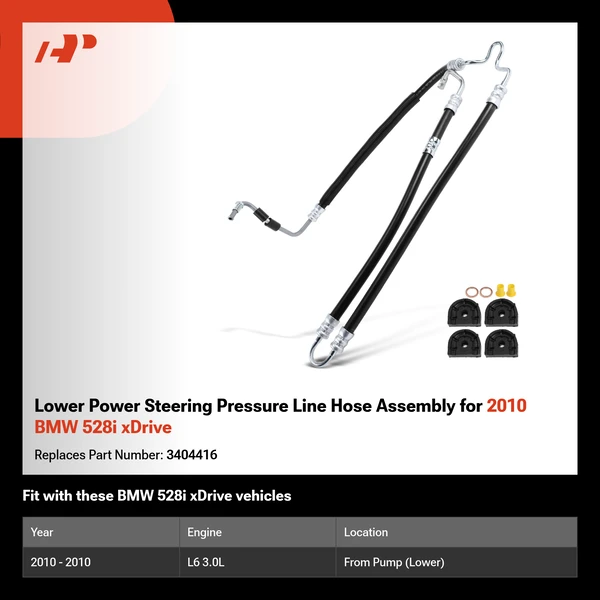 Lower Power Steering Pressure Line Hose Assembly for 2010 BMW 528i xDrive