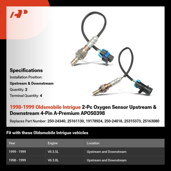 1998-1999 Oldsmobile Intrigue 2-Pc Oxygen Sensor Upstream & Downstream 4-Pin A-Premium APOS0398