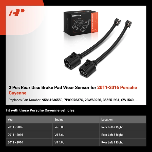 2 Pcs Rear Disc Brake Pad Wear Sensor for 2011-2016 Porsche Cayenne
