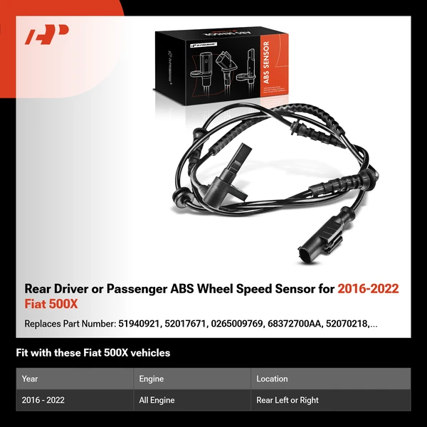 Rear Driver or Passenger ABS Wheel Speed Sensor for 2016-2022 Fiat 500X