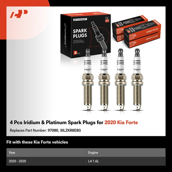 4 Pcs Iridium & Platinum Spark Plugs for 2020 Kia Forte