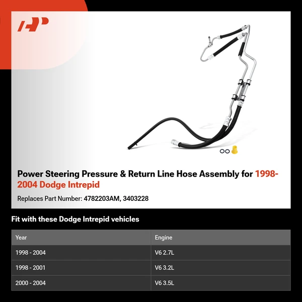 Power Steering Pressure & Return Line Hose Assembly for 1998-2004 Dodge Intrepid