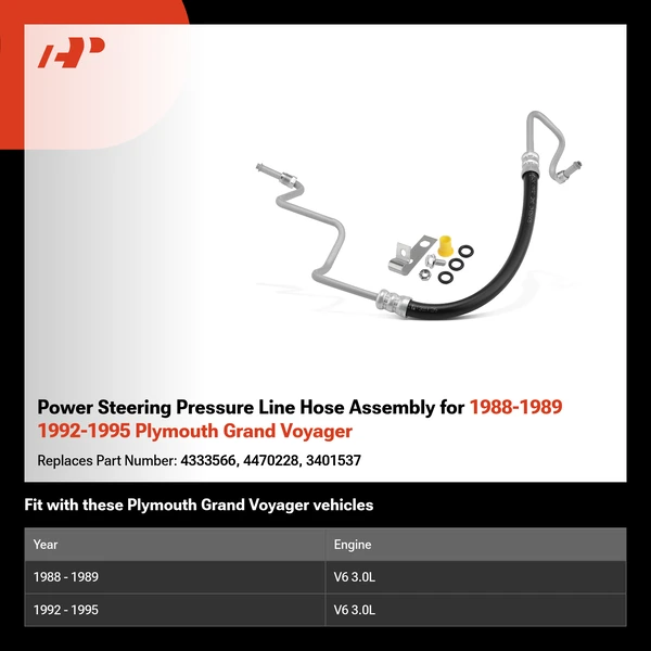 Power Steering Pressure Line Hose Assembly for 1988-1989 1992-1995 Plymouth Grand Voyager
