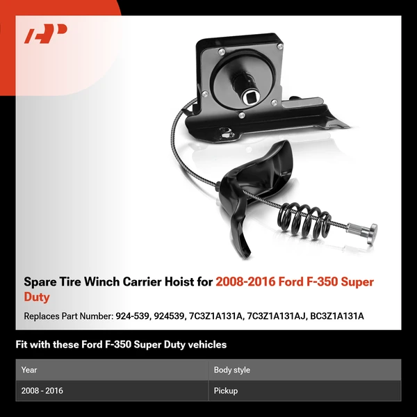 Spare Tire Winch Carrier Hoist for 2008-2016 Ford F-350 Super Duty